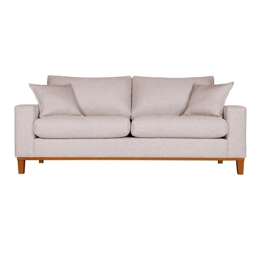 Sofá 3 Lugares Confortável Com Base Resistente Madeira Linho Bege - 3
