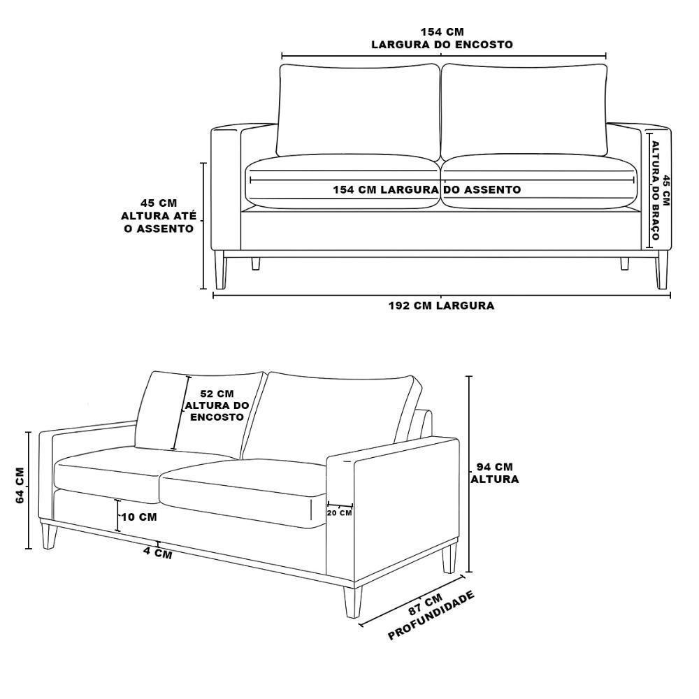 Sofá 3 Lugares Confortável Com Base Resistente Madeira Linho Bege - 4