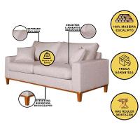 Sofá 3 Lugares Confortável Com Base Resistente Madeira Linho Bege - 2