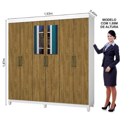 Guarda Roupa Casal R22 6 Portas 2 Gavetas Branco Cinamomo MDP com Espelho Carioca Móveis