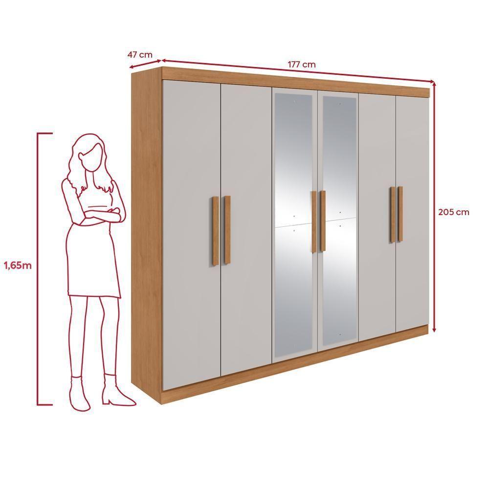 Guarda-roupa Casal 6 Portas Easy Slim Com Espelho Amendoa/off White - 3