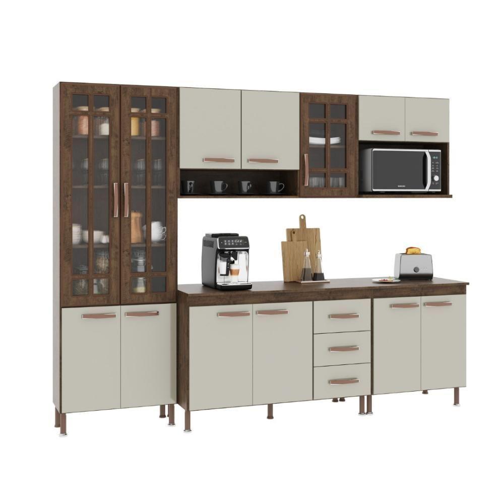 Cozinha Modulada Completa Fidelitá Lisboa 5 Peças 260cm 13 Portas 3 Gavetas Com Tampo Noce/off-white - 3