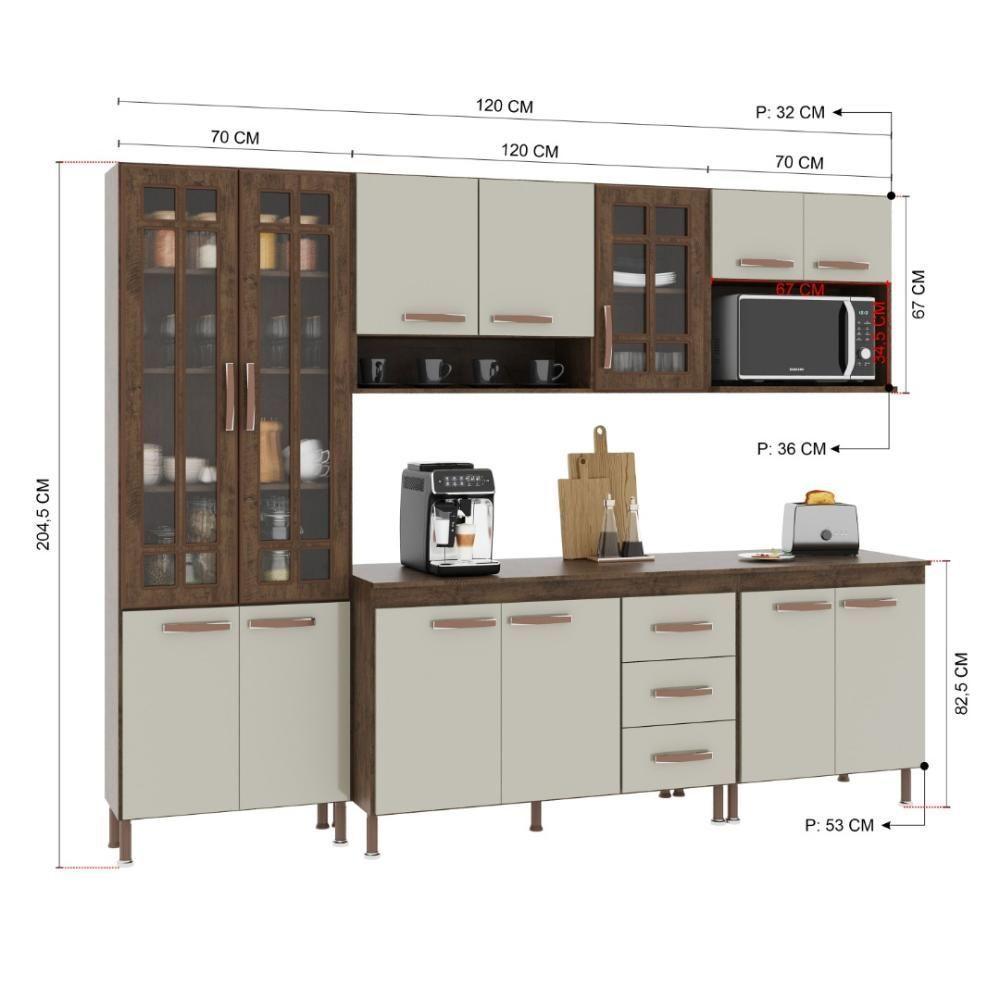 Cozinha Modulada Completa Fidelitá Lisboa 5 Peças 260cm 13 Portas 3 Gavetas Com Tampo Noce/off-white - 4