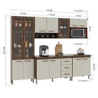 Cozinha Modulada Completa Fidelitá Lisboa 5 Peças 260cm 13 Portas 3 Gavetas Com Tampo Noce/off-white