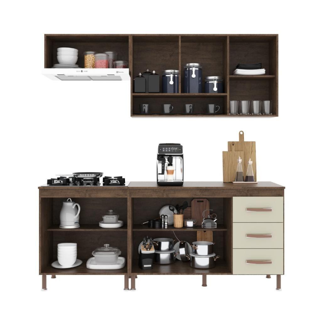 Cozinha Modulada Compacta Fidelitá Lisboa 4 Peças 190cm 9 Portas 3 Gavetas Com Tampo Noce/off-white - 2