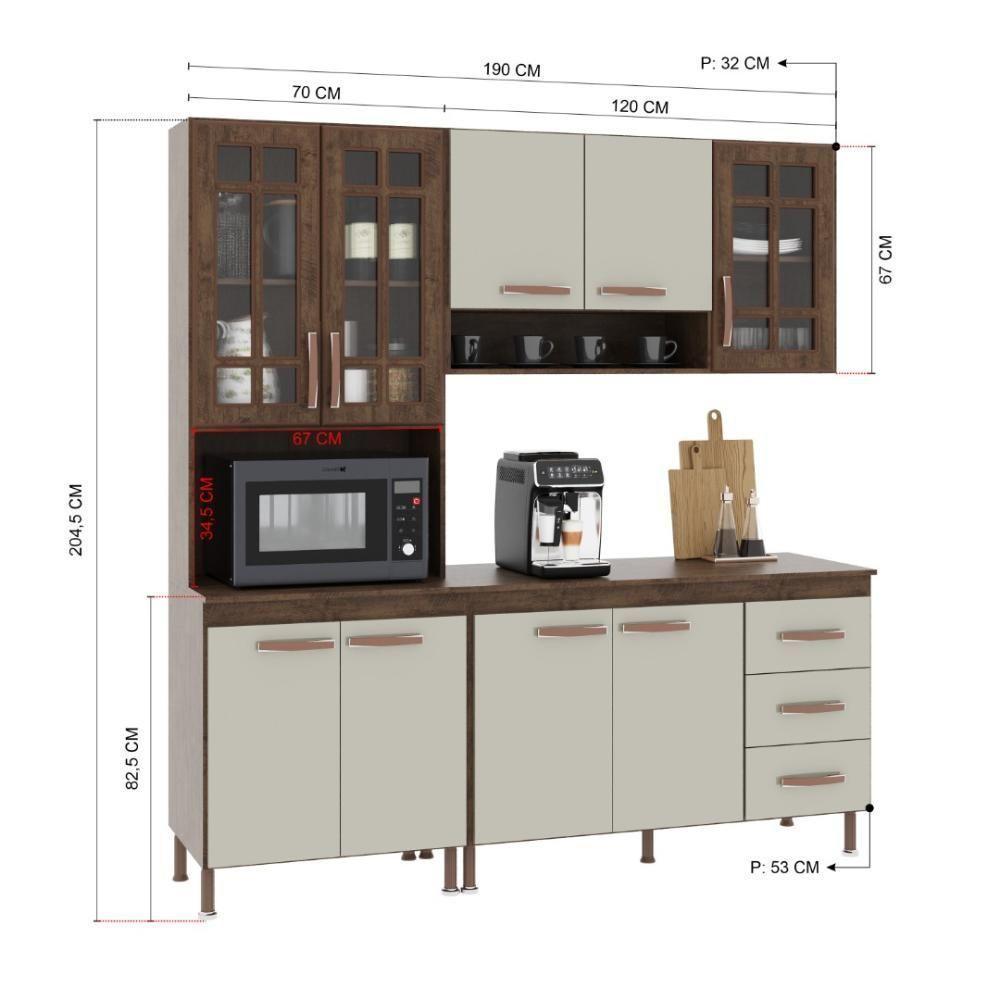 Cozinha Modulada Compacta Fidelitá Lisboa 4 Peças 190cm 9 Portas 3 Gavetas Com Tampo Noce/off-white - 4