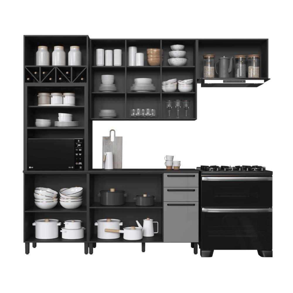 Cozinha Modulada Compacta Fidelitá Mônaco 4 Peças 270cm 10 Portas 2 Gavetas Com Tampo Chumbo/titânio - 2