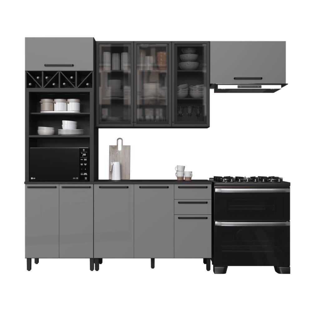 Cozinha Modulada Compacta Fidelitá Mônaco 4 Peças 270cm 10 Portas 2 Gavetas Com Tampo Chumbo/titânio - 3