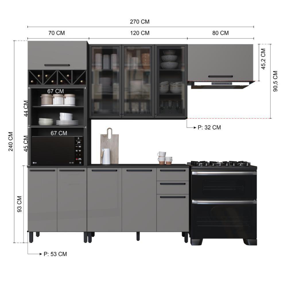 Cozinha Modulada Compacta Fidelitá Mônaco 4 Peças 270cm 10 Portas 2 Gavetas Com Tampo Chumbo/titânio - 4