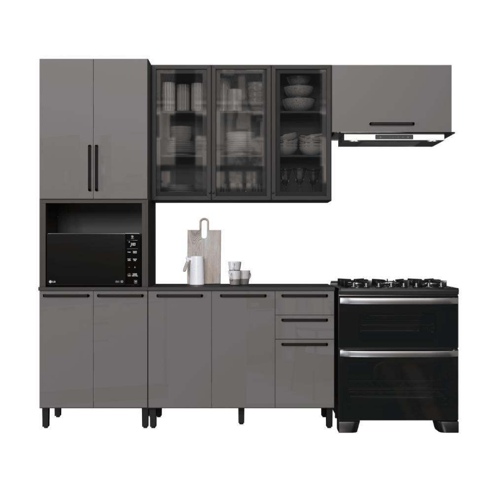 Cozinha Modulada Compacta Fidelitá Mônaco 4 Peças 270cm 11 Portas 2 Gavetas Com Tampo Chumbo/titânio - 3