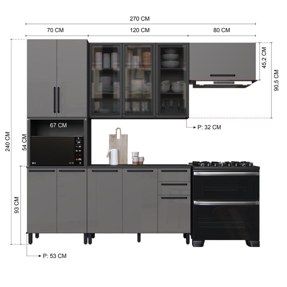 Cozinha Modulada Compacta Fidelitá Mônaco 4 Peças 270cm 11 Portas 2 Gavetas Com Tampo Chumbo/titânio - 4