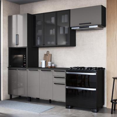 Cozinha Modulada Compacta Fidelitá Mônaco 4 Peças 270cm 11 Portas 2 Gavetas Com Tampo Chumbo/titânio