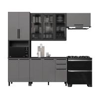 Cozinha Modulada Compacta Fidelitá Mônaco 4 Peças 270cm 11 Portas 2 Gavetas Com Tampo Chumbo/titânio - 3