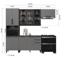 Cozinha Modulada Compacta Fidelitá Mônaco 4 Peças 270cm 11 Portas 2 Gavetas Com Tampo Chumbo/titânio