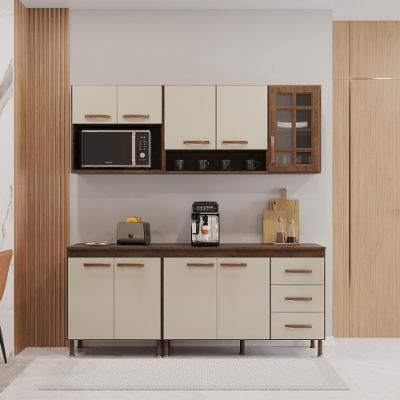 Cozinha Modulada Compacta Fidelitá Lisboa 4 Peças 190cm 9 Portas 3 Gavetas Com Tampo Noce/off-white