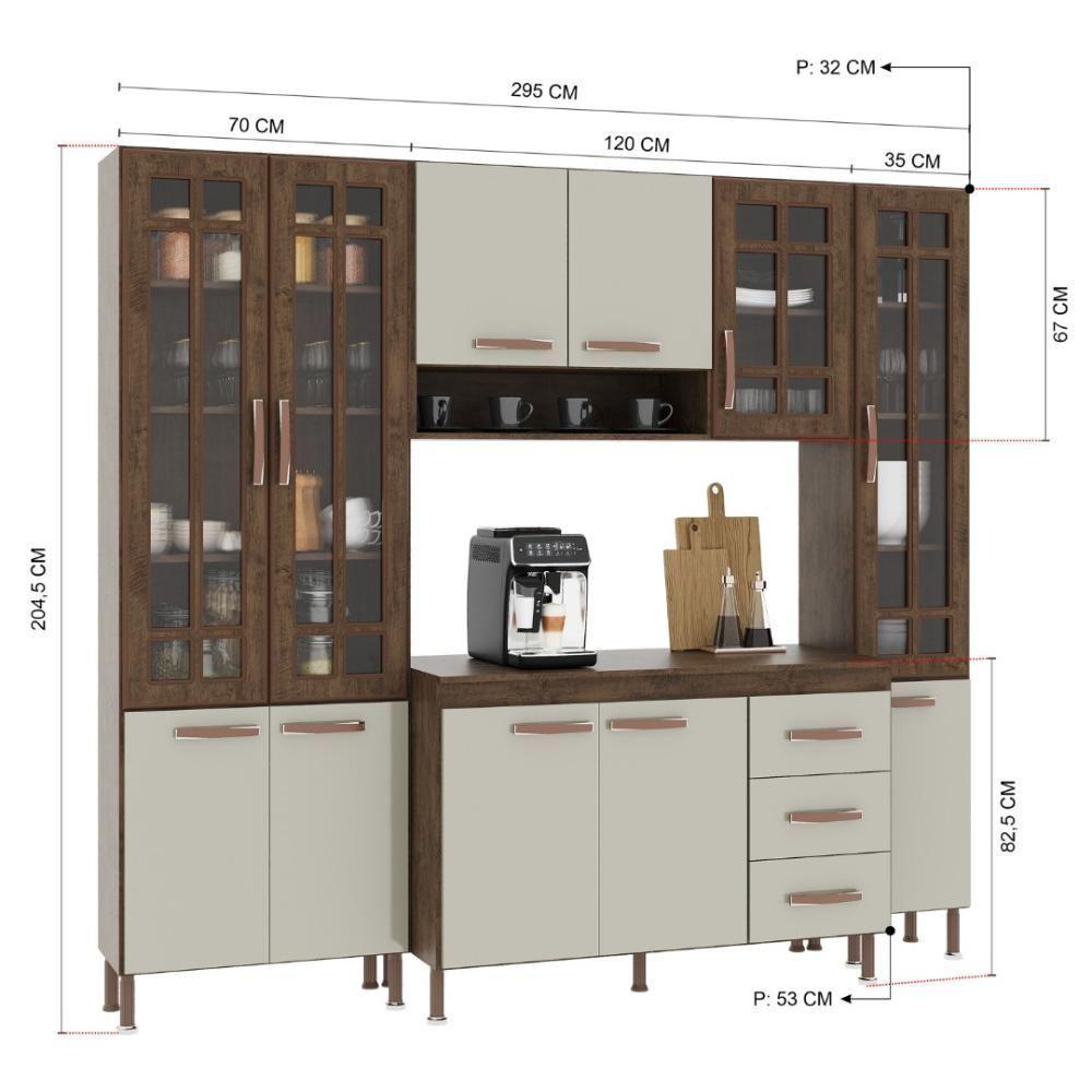 Cozinha Modulada Compacta Fidelitá Lisboa 4 Peças 225cm 11 Portas 3 Gavetas Com Tampo Noce/off-white - 4