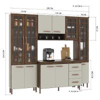 Cozinha Modulada Compacta Fidelitá Lisboa 4 Peças 225cm 11 Portas 3 Gavetas Com Tampo Noce/off-white