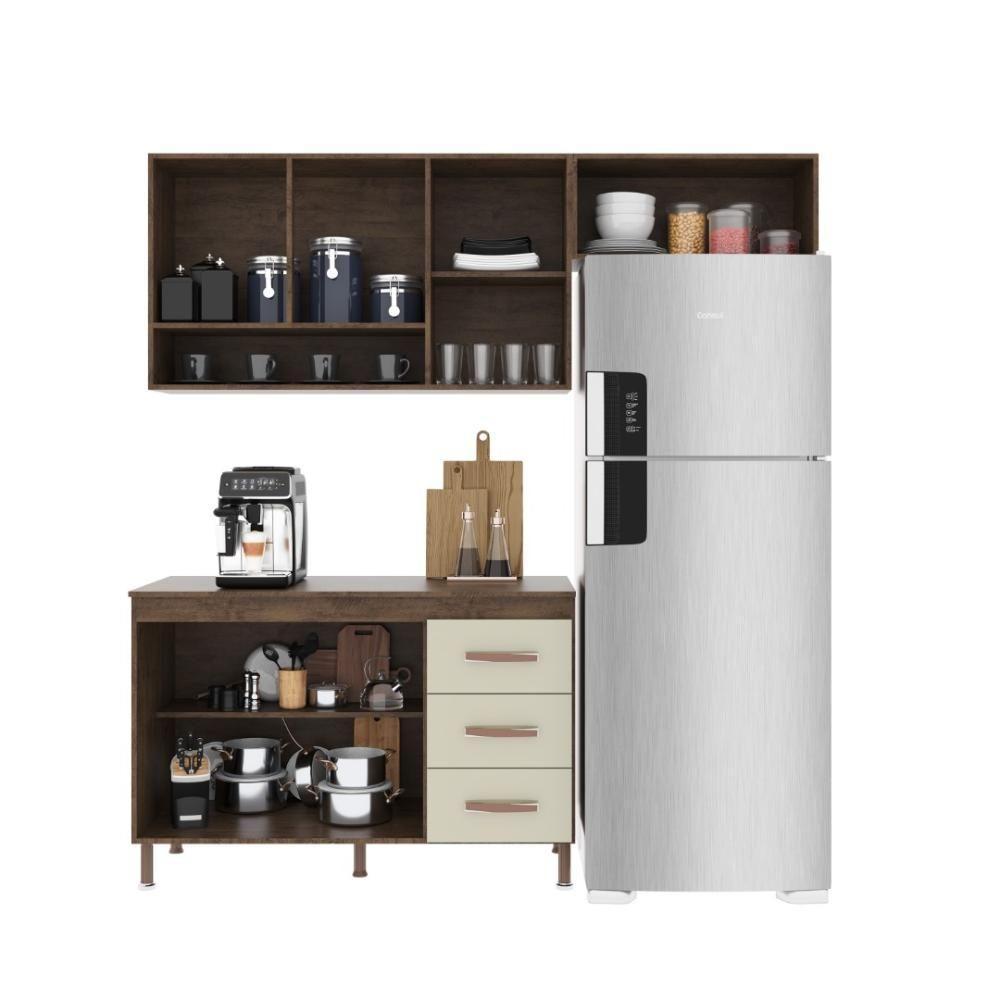 Cozinha Modulada Compacta Fidelitá Lisboa 3 Peças 190cm 7 Portas 3 Gavetas Com Tampo Noce/off-white - 2