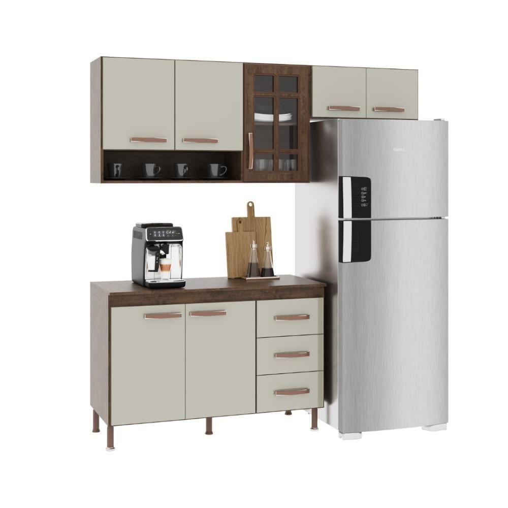 Cozinha Modulada Compacta Fidelitá Lisboa 3 Peças 190cm 7 Portas 3 Gavetas Com Tampo Noce/off-white - 3