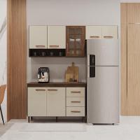Cozinha Modulada Compacta Fidelitá Lisboa 3 Peças 190cm 7 Portas 3 Gavetas Com Tampo Noce/off-white - 1