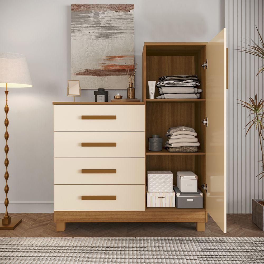 Comoda Off White Quarto Casal Sapateira Grande Com 4 Gavetas Reforçadas Versátil Bege - 2