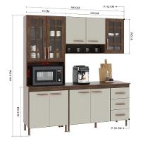 Cozinha Modulada Compacta Fidelitá Lisboa 3 Peças 190cm 9 Portas 3 Gavetas Com Tampo Noce/off-white
