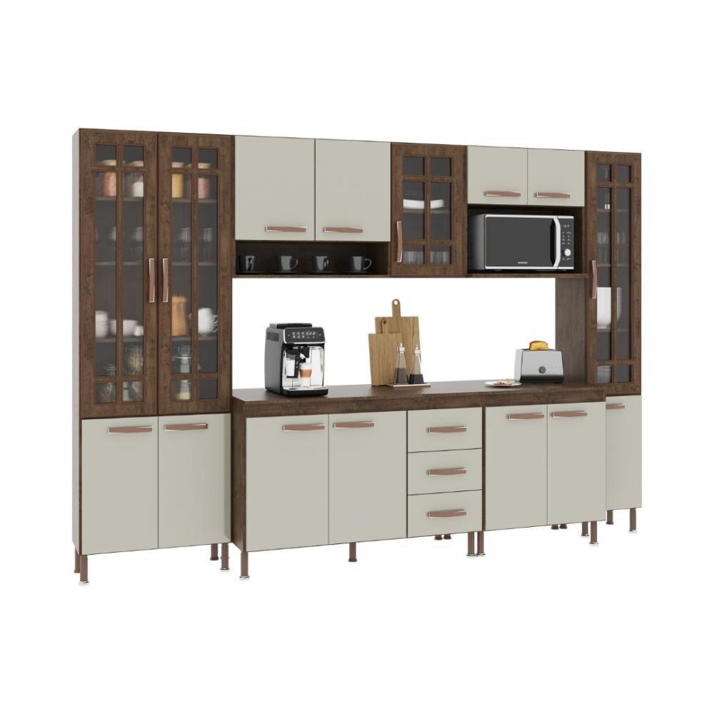 Cozinha Modulada Completa Fidelitá Lisboa 6 Peças 295cm 15 Portas 3 Gavetas Com Tampo Noce/off-white - 4