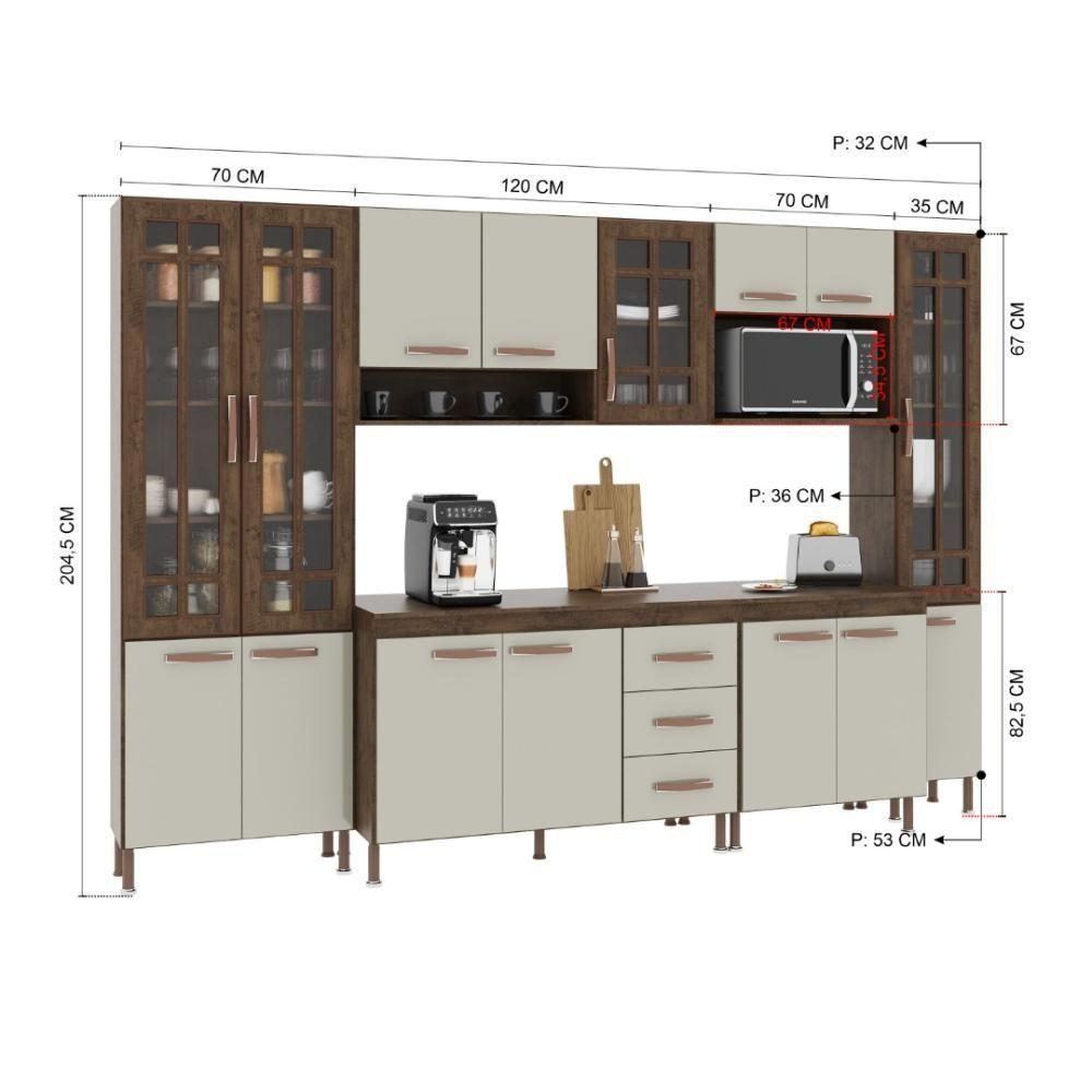 Cozinha Modulada Completa Fidelitá Lisboa 6 Peças 295cm 15 Portas 3 Gavetas Com Tampo Noce/off-white - 5