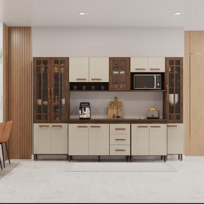 Cozinha Modulada Completa Fidelitá Lisboa 6 Peças 295cm 15 Portas 3 Gavetas Com Tampo Noce/off-white