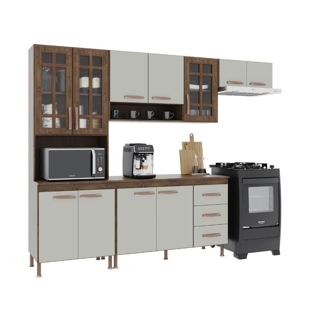 Cozinha Modulada Compacta Fidelitá Lisboa 4 Peças 260cm 11 Portas 3 Gavetas Com Tampo Noce/off-white - 3