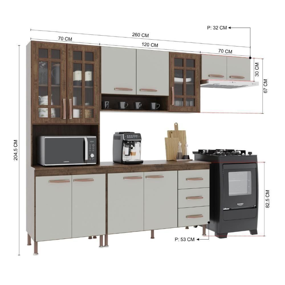 Cozinha Modulada Compacta Fidelitá Lisboa 4 Peças 260cm 11 Portas 3 Gavetas Com Tampo Noce/off-white - 4