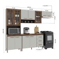 Cozinha Modulada Compacta Fidelitá Lisboa 4 Peças 260cm 11 Portas 3 Gavetas Com Tampo Noce/off-white