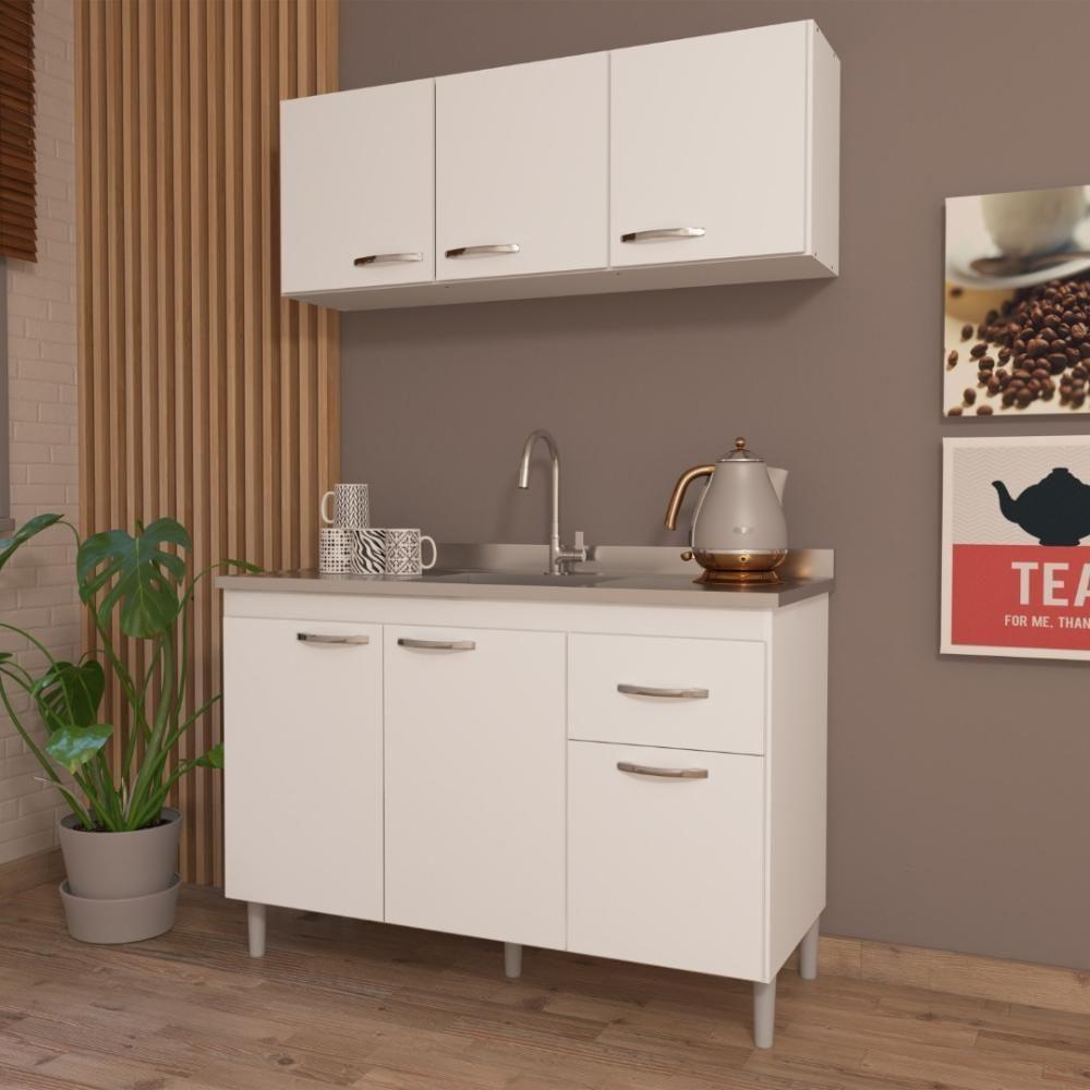 Cozinha Modulada Compacta Fidelitá Suiça 2 Peças 6 Portas 1 Gaveta Sem Tampo Branco - 1