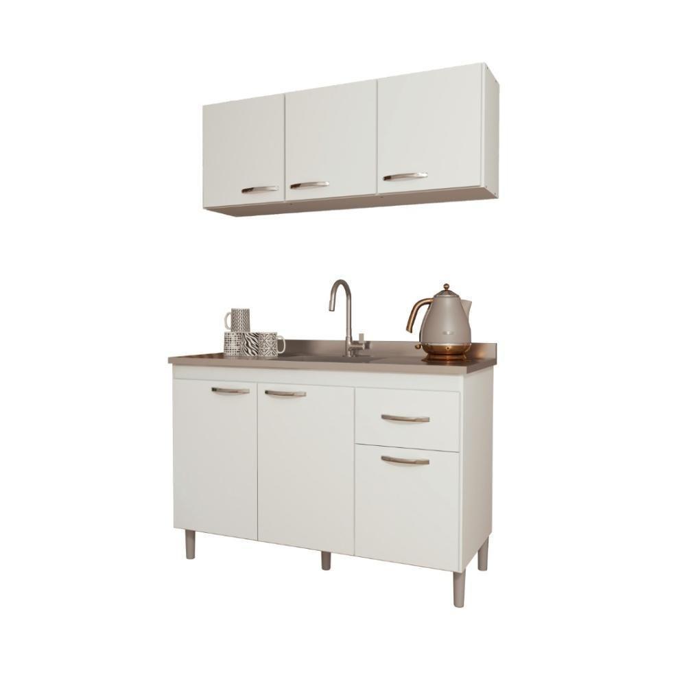 Cozinha Modulada Compacta Fidelitá Suiça 2 Peças 6 Portas 1 Gaveta Sem Tampo Branco - 2