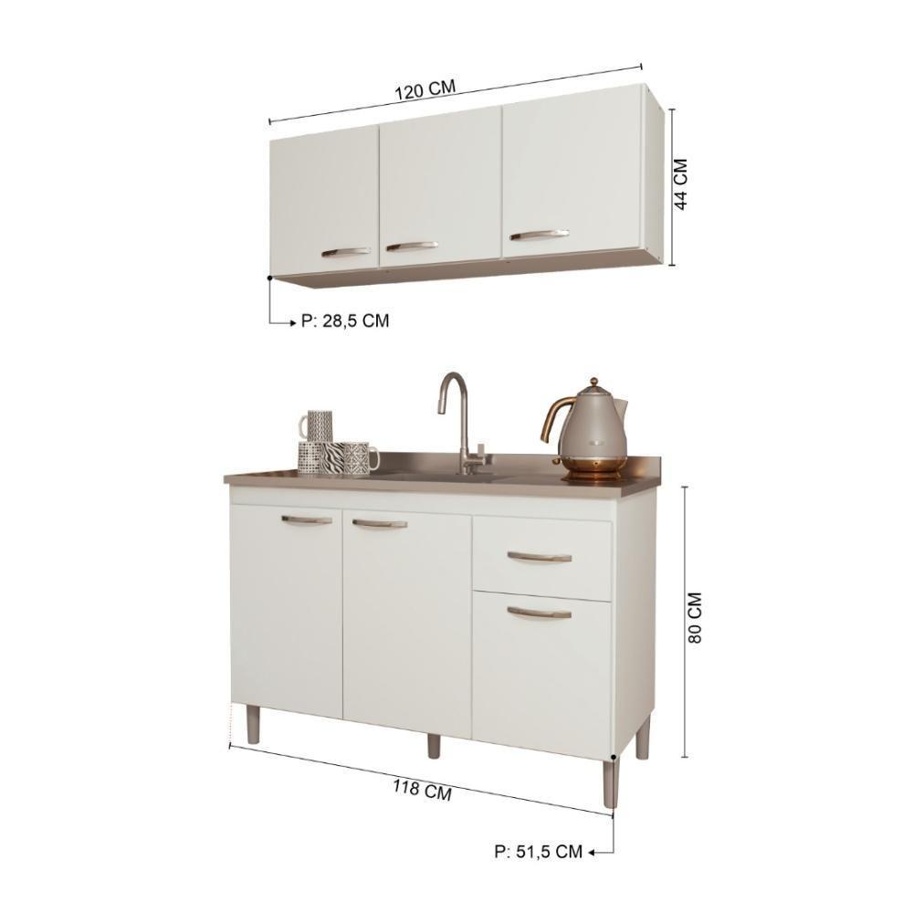 Cozinha Modulada Compacta Fidelitá Suiça 2 Peças 6 Portas 1 Gaveta Sem Tampo Branco - 3