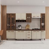 Cozinha Modulada Completa Fidelitá Lisboa 6 Peças 295cm 15 Portas 3 Gavetas Com Tampo Noce/off-white - 1