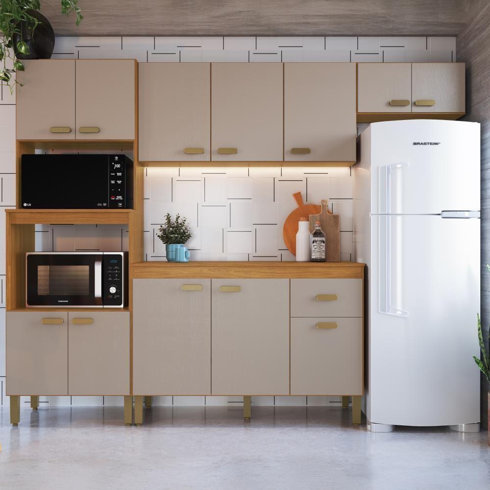 Cozinha Modulada Compacta Fidelitá Mariana 4 Peças 240cm 12 Portas 1 Gaveta Com Tampo Freijó/camurça - 1