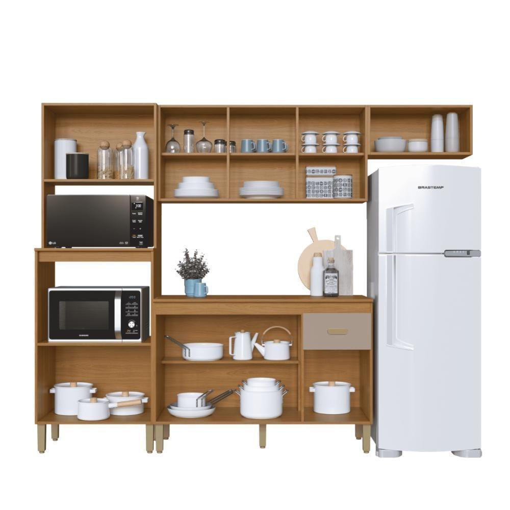 Cozinha Modulada Compacta Fidelitá Mariana 4 Peças 240cm 12 Portas 1 Gaveta Com Tampo Freijó/camurça - 3