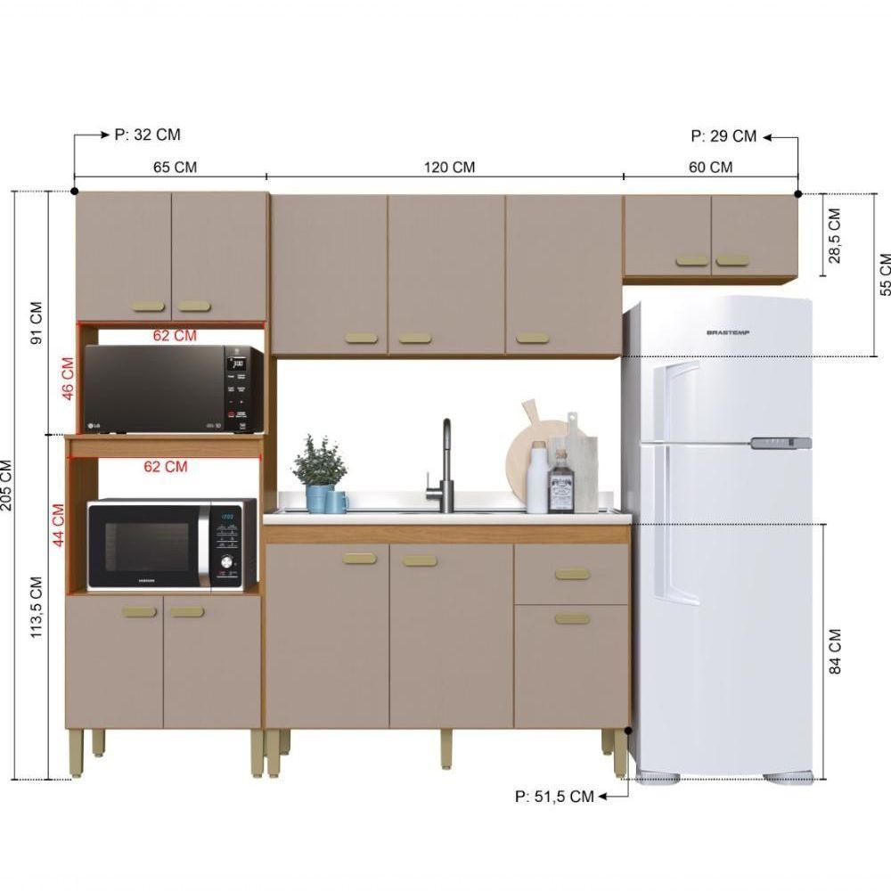Cozinha Modulada Compacta Fidelitá Mariana 4 Peças 240cm 12 Portas 1 Gaveta Com Tampo Freijó/camurça - 4