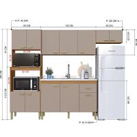 Cozinha Modulada Compacta Fidelitá Mariana 4 Peças 240cm 12 Portas 1 Gaveta Com Tampo Freijó/camurça