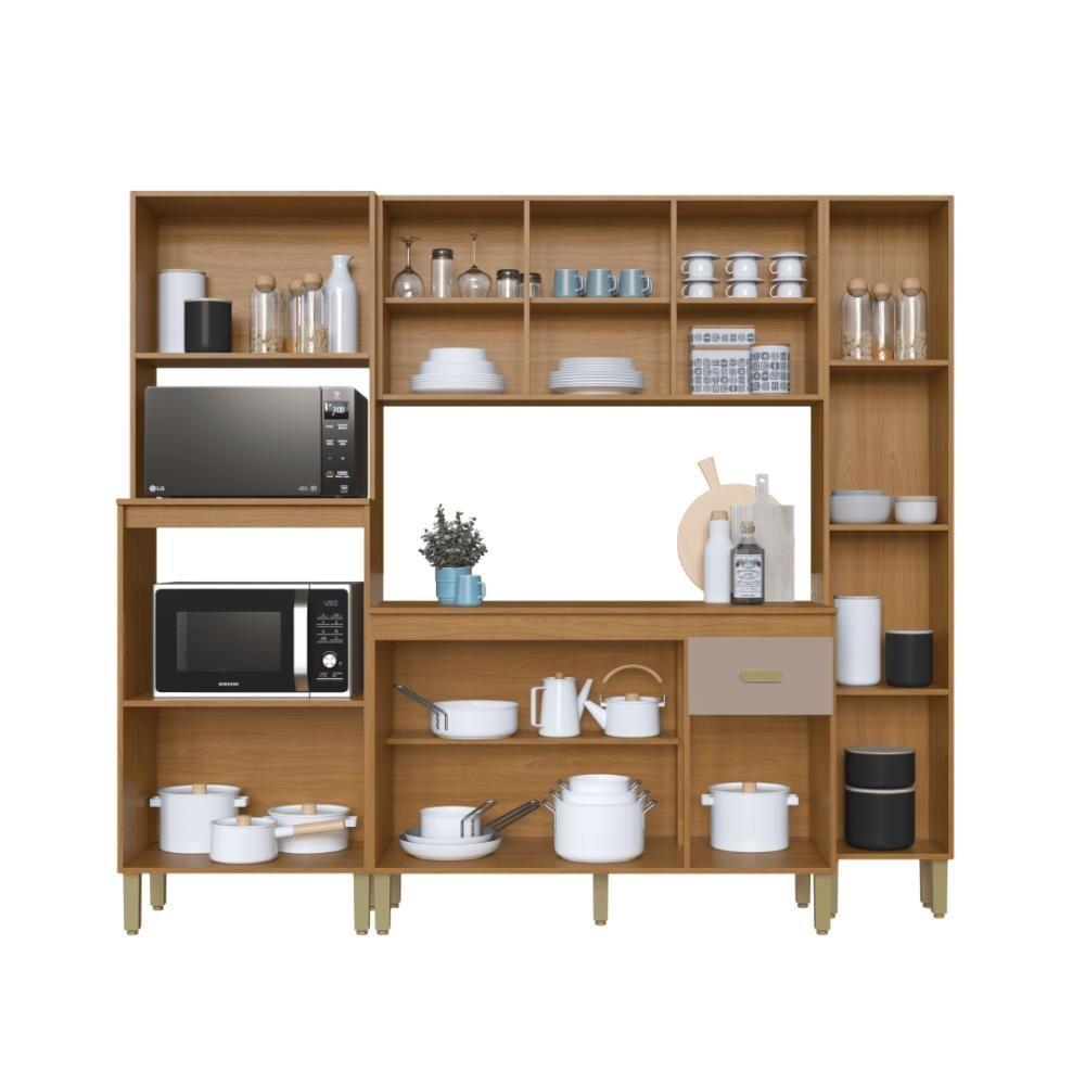 Cozinha Modulada Compacta Fidelitá Mariana 4 Peças 220cm 12 Portas 1 Gavetas Com Tampo Freijó/camurça - 4