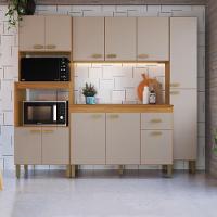 Cozinha Modulada Compacta Fidelitá Mariana 4 Peças 220cm 12 Portas 1 Gavetas Com Tampo Freijó/camurça - 1