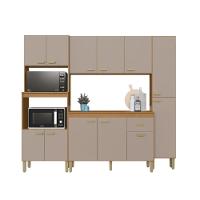 Cozinha Modulada Compacta Fidelitá Mariana 4 Peças 220cm 12 Portas 1 Gavetas Com Tampo Freijó/camurça - 2