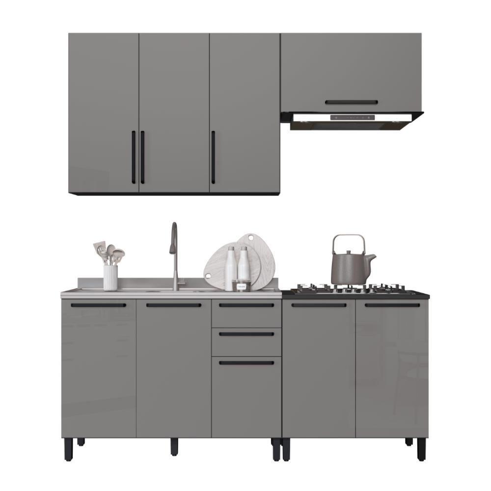Cozinha Modulada Compacta Fidelitá Mônaco 4 Peças 200cm 9 Portas 2 Gavetas Sem Tampo Chumbo/titânio - 3