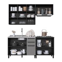 Cozinha Modulada Compacta Fidelitá Mônaco 4 Peças 200cm 9 Portas 2 Gavetas Sem Tampo Chumbo/titânio - 2