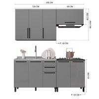 Cozinha Modulada Compacta Fidelitá Mônaco 4 Peças 200cm 9 Portas 2 Gavetas Sem Tampo Chumbo/titânio