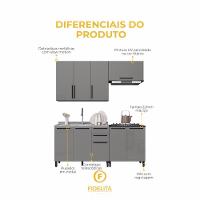 Cozinha Modulada Compacta Fidelitá Mônaco 4 Peças 200cm 9 Portas 2 Gavetas Sem Tampo Chumbo/titânio - 5