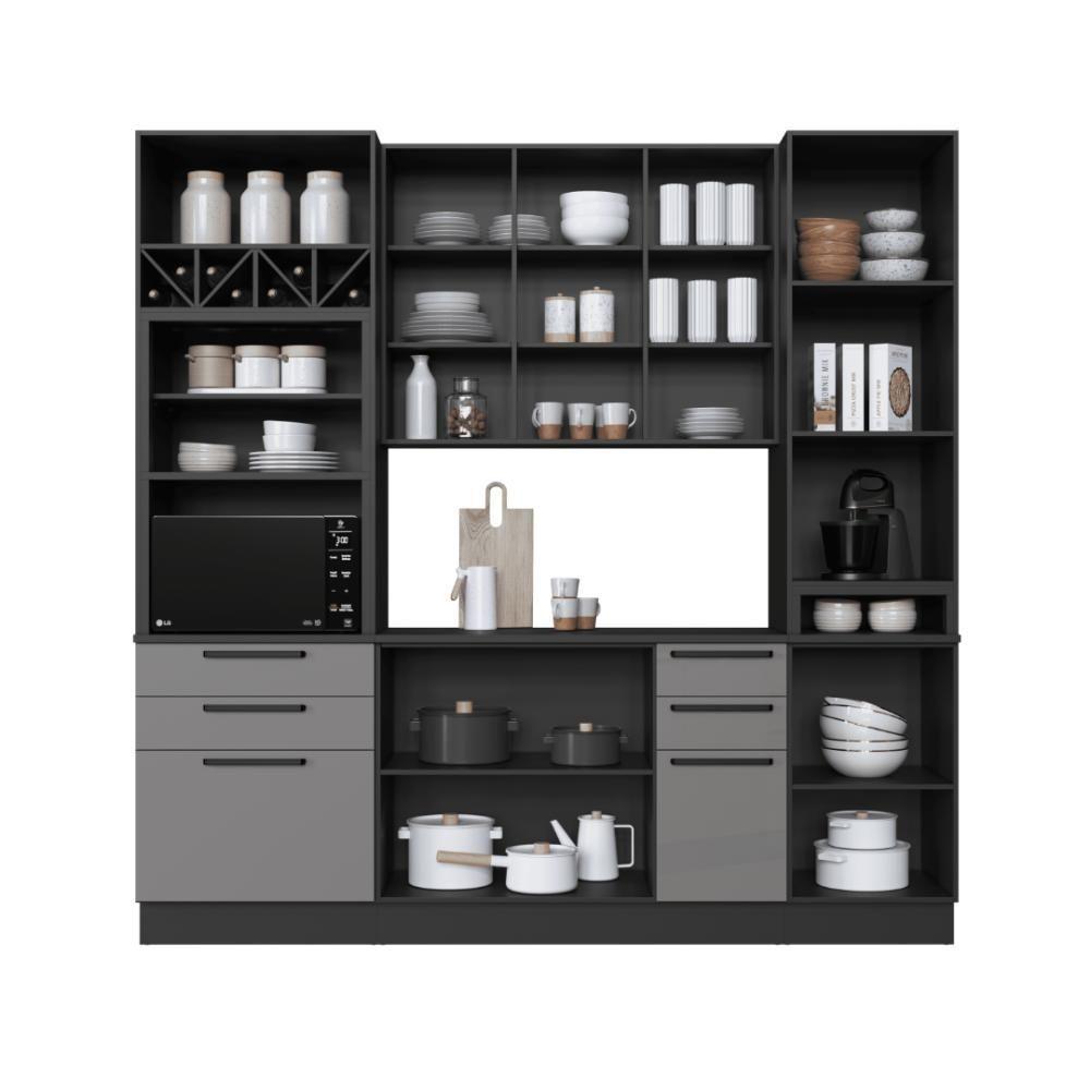 Cozinha Modulada Compacta Fidelitá Mônaco 4 Peças Com Rodapé 240cm 10 Portas 4 Gavetas Com Tampo Chumbo/titânio - 2