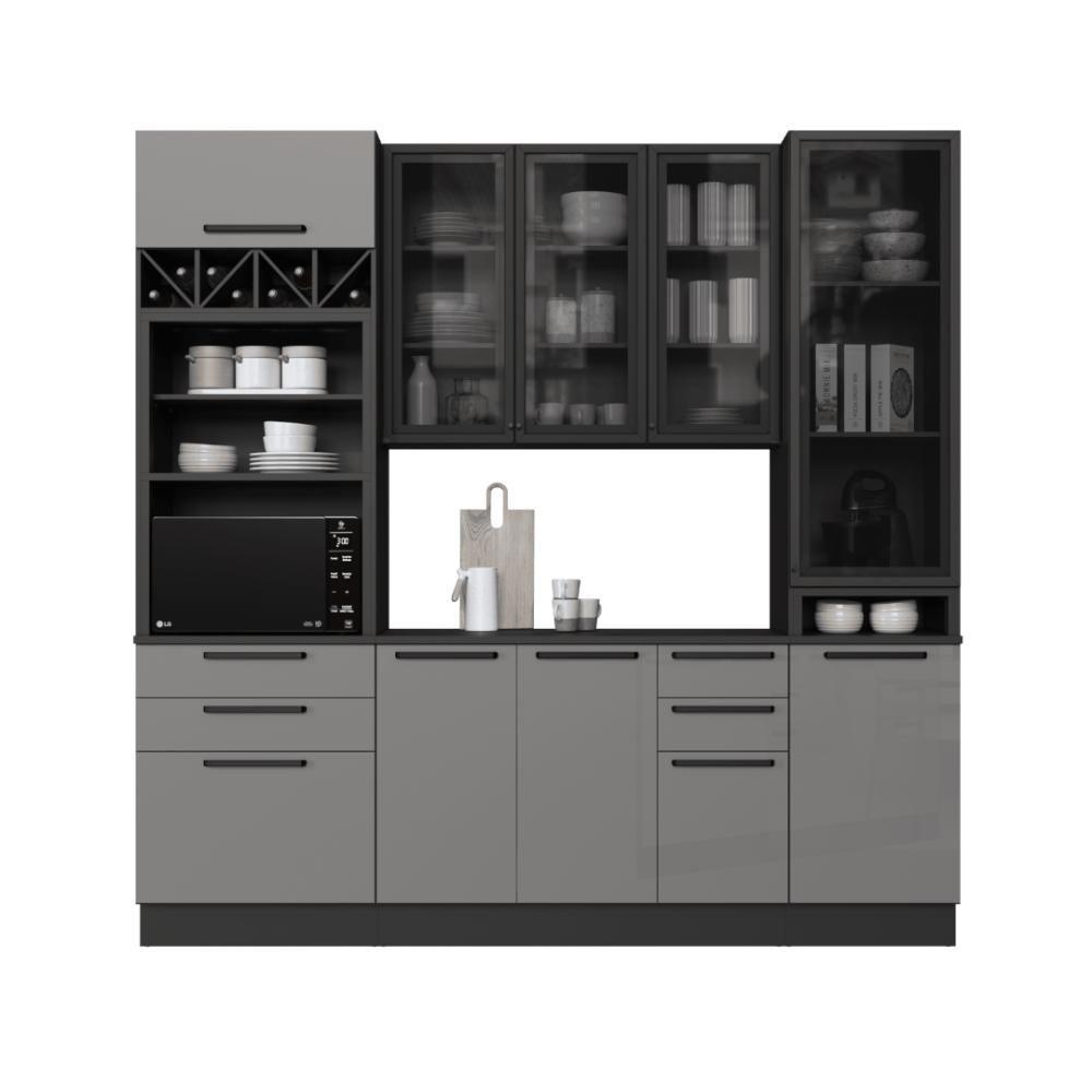 Cozinha Modulada Compacta Fidelitá Mônaco 4 Peças Com Rodapé 240cm 10 Portas 4 Gavetas Com Tampo Chumbo/titânio - 3