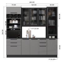 Cozinha Modulada Compacta Fidelitá Mônaco 4 Peças Com Rodapé 240cm 10 Portas 4 Gavetas Com Tampo Chumbo/titânio
